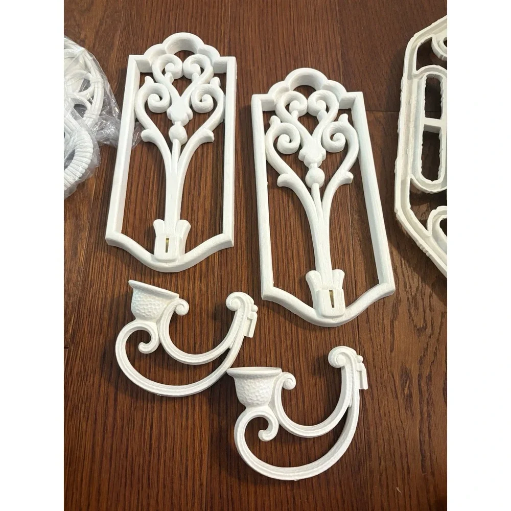 Homco Bathroom Wall Decor Set Faux Wicker Mirror Shelf Candle Towel Holder